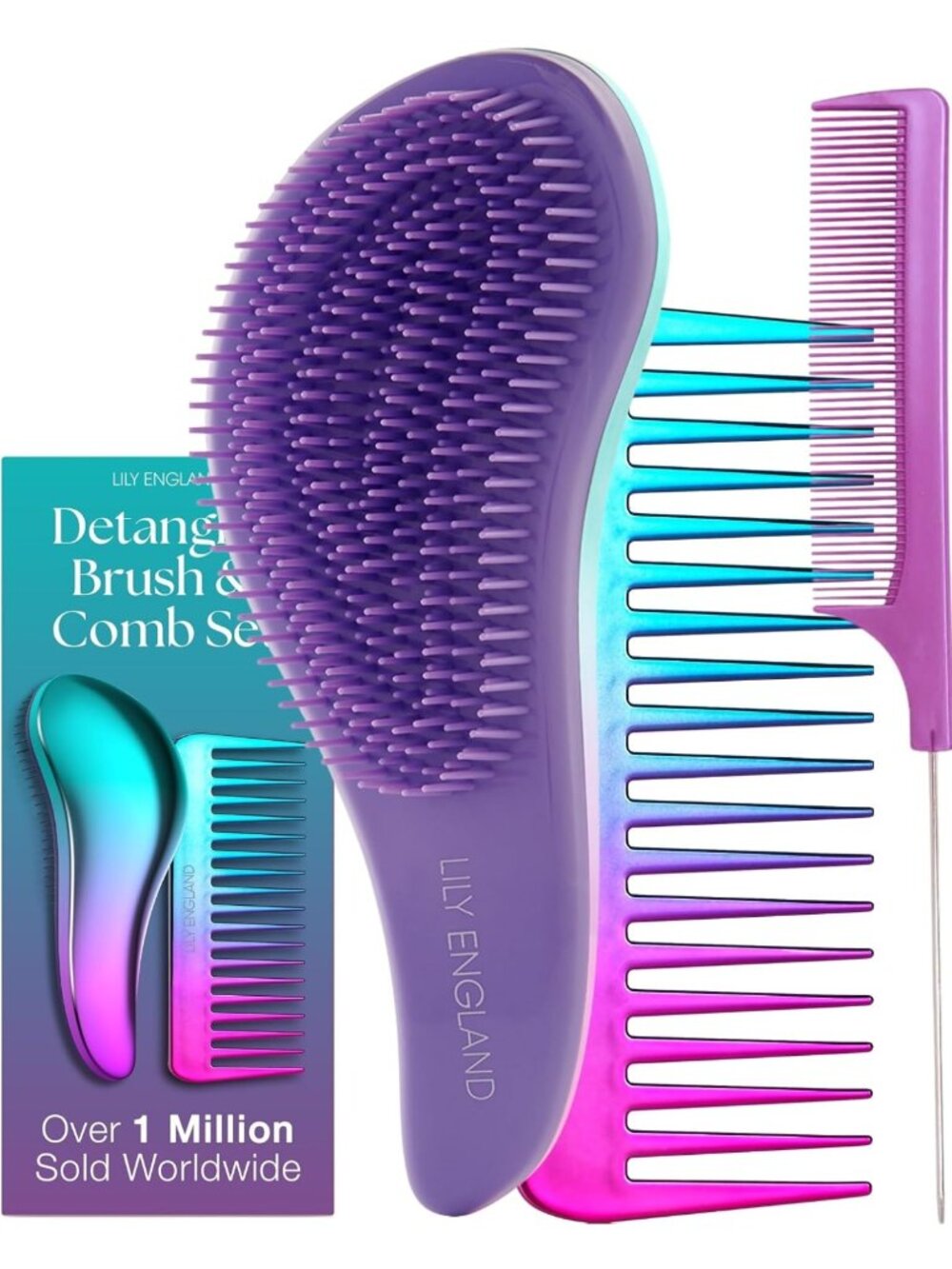 Detangling Comb & Brush Set for Girls - Tail & Wide Tooth Comb for Smooth Hair